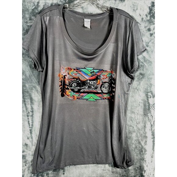Glidan Tops - Glidan Woman’s T-shirt Indian Biker Babe Shirt Gray Size Adult X Large